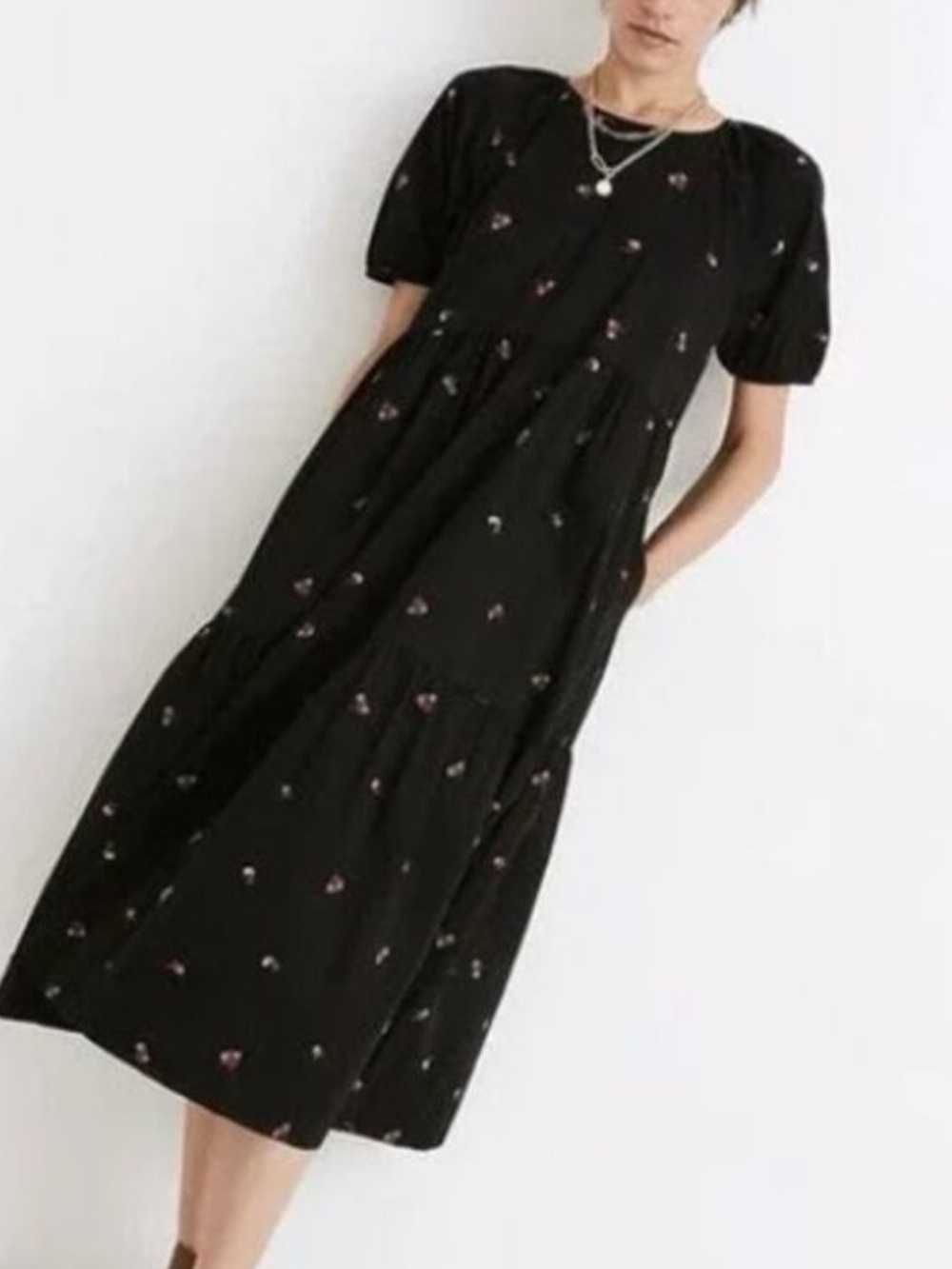 Madewell Short-Sleeve Cattail Tiered Dress in Amie Floral Size Small